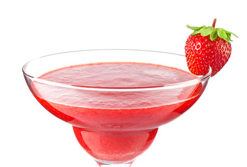 Strawberry smoothie cocktail with ripe juicy berry, isolated