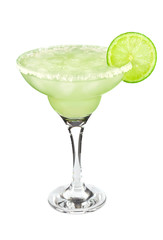 Cocktail classic Margarita with lime and salt, isolated on white - obrazy, fototapety, plakaty