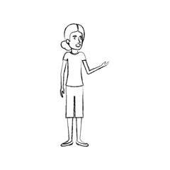 blurred silhouette of woman standing with collected hair in blouse and shorts vector illustration