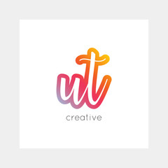 UT logo, vector. Useful as branding, app icon, alphabet combination, clip-art.