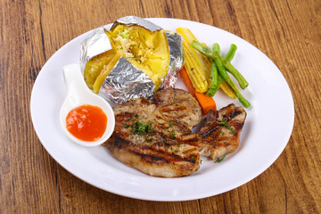 Grilled pork steak
