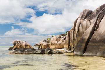 rocks on seychelles island beach in indian ocean