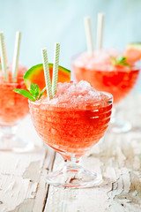 Cups Of Refreshing Watermelon And Mint Granita