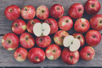 Sweet fresh ripe red apple harvest background