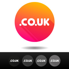 Domain CO UK sign buttons. 5 Icons Vector top-level internet domain symbols.