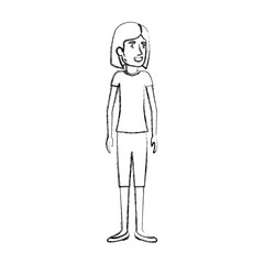 blurred silhouette of woman standing with short hair in blouse and pants vector illustration