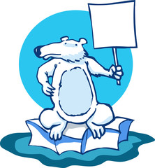 global warming protester polar bear cartoon, separated layer, 