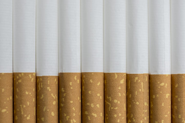 Close up shot of a raw of cigarettes background