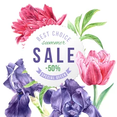 Crédence de cuisine en verre imprimé Iris Hand drawn watercolor iris flowers