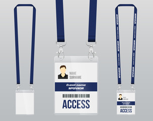 Set of lanyard and badge. Template for presentation of their design. Realistic vector illustration.