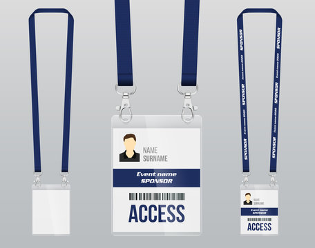 Set of lanyard and badge. Template for presentation of their design. Realistic vector illustration.