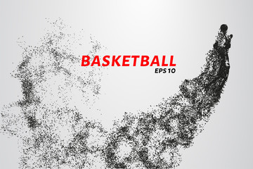 Fototapeta na wymiar Basketball of the particles. Basketball player silhouette consists of circles and points. Vector illustration.