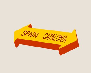 Arrow sign with Spain and Catalonia words. Catalonia vote for leaving from the Spain state. Democracy political process with referendum