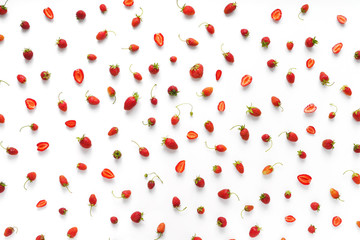 Berry pattern. Strawberries isolated on white background. Pattern of  strawberry. Top view. Placer of berries.