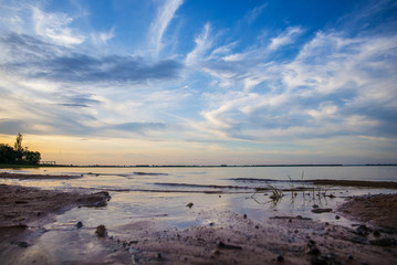 Sky at sunset with clouds and water