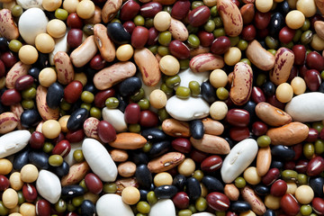 Background of mixed dry beans from above.