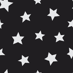 White stars seamless pattern on black background. Texture for print, textile, t-shirt, fabric, wallpaper, card , poster, home decor, packaging, and wrapping paper.