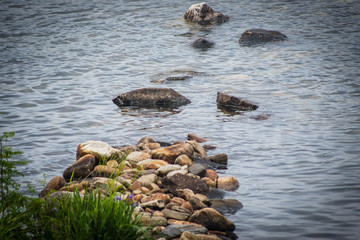 Stone path in lake