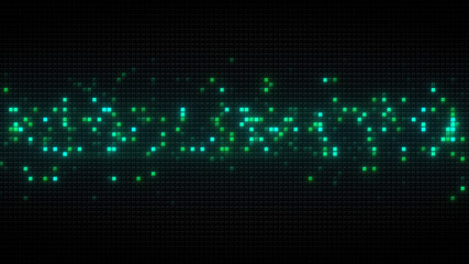 Glowing green cubes on black tiles