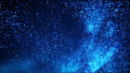 Fototapeta na wymiar Lots of blue particles abstract background rendered with DOF and motion blur