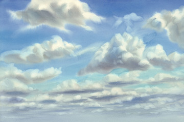 Fototapety  summer sky with clouds watercolor background