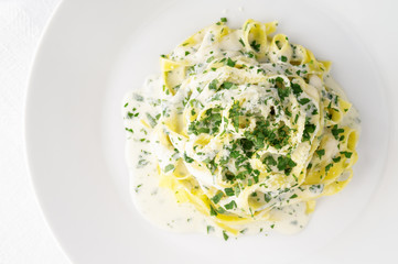fettuccine alfredo with added cream and parsley