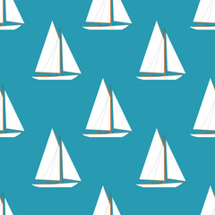 Sailboats in the open sea. Sailboat seamless pattern. Vector illustration in flat style