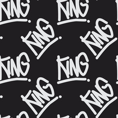 Graffiti style seamless pattern with text 'King'. Handwritten calligraphy texture for print, textile, t-shirt, fabric, wallpaper, card , poster, home decor, packaging, and wrapping paper. - 163278931