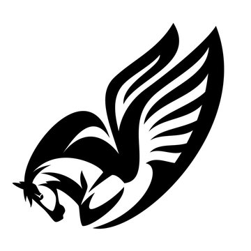 winged horse black and white illustration - pegasus profile head vector design