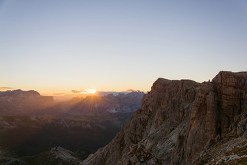 Sunset over dolomite mountain peaks, Italy