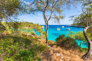 Fototapeta na wymiar Idyllic bay with boats on Majorca Island Spain 