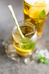 Ice tea with lemon and mint