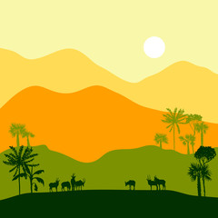 vector landscape with antelopes