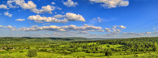 Summer landscape panorama - view from the top of the hill