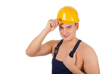 Shirtless young constructor - isolated
