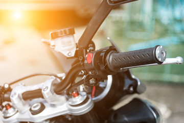 motorcycle hands part in selective focus for motorcycle part shop.