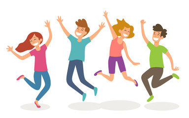 Isolated young people jumping. Happiness and youth concept. Vector illustration.