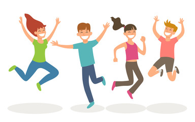 Isolated young people jumping. Happiness and youth concept. Vector illustration.