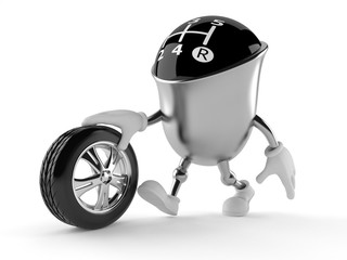 Obraz na płótnie Canvas Gear knob character with car tire