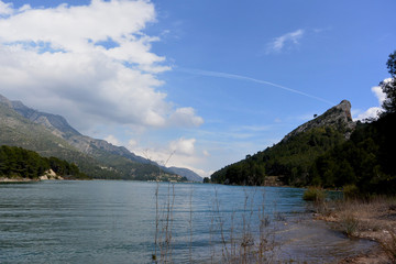 spanish  reservoir of Guadalest, an enlarged natural or artificial lake, storage pond or impoundment 