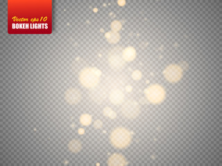 Golden bokeh lights with glowing particles isolated. Vector - obrazy, fototapety, plakaty