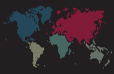 Fototapeta premium Square world map, five colors on dark gray background