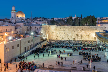 Naklejka premium Western Wall, Wailing Wall or Kotel in Jerusalem during Shabbat pray, Israel