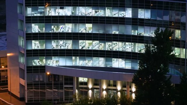 City architecture. The facade of a modern office building. 4K