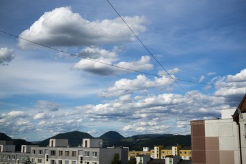 Sunrise and sunset over the buildings in the Zilina city. Slovakia