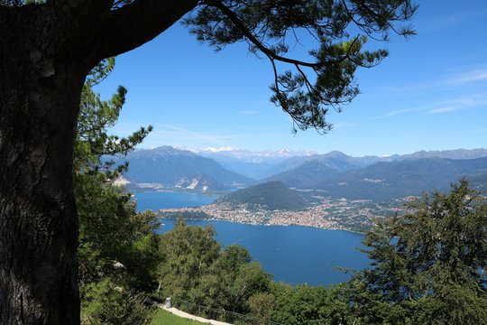 Landscape of Lake Maggiore view from Mount Sasso del Ferro, Laveno Italy 