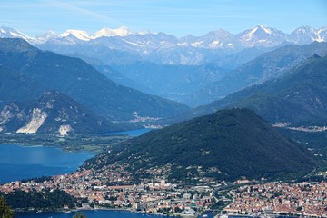 Fototapeta na wymiar Landscape of Lake Maggiore view from Mount Sasso del Ferro, Laveno Italy 