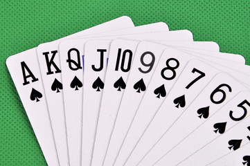 Set of play cards poker casino on a green background
