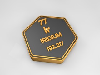 Iridium - Ir - chemical element periodic table hexagonal shape 3d render