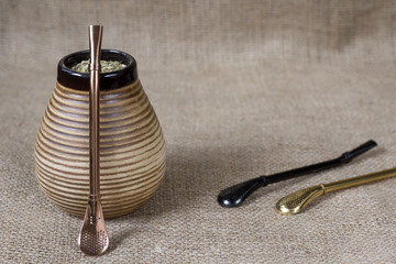 yerba mate with accesories on canvas
